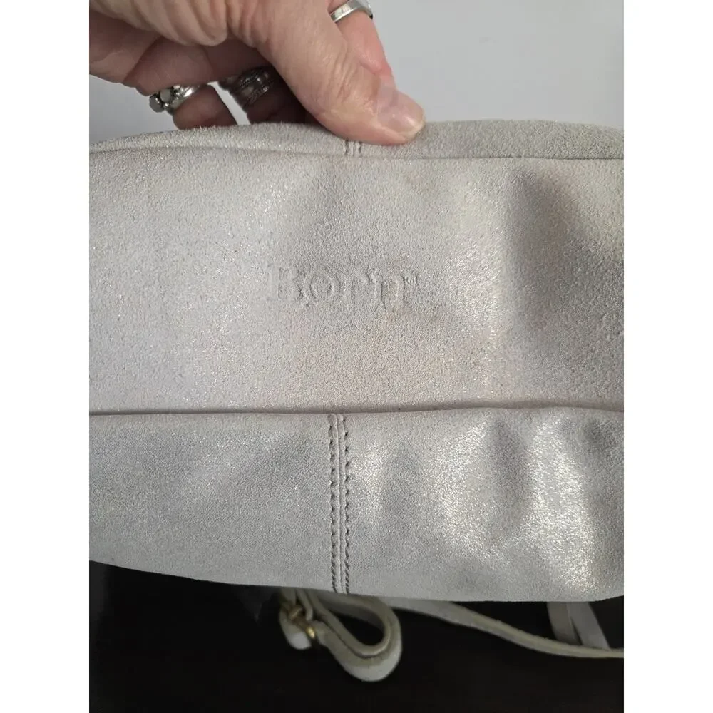 New Born Stonefield Leather Crossbody Bag Purse Winter White Gold Sheen